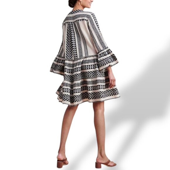 Devotion Twins Ella embroidered tiered ethnic bell sleeves boho hippie dress M - Picture 7 of 16